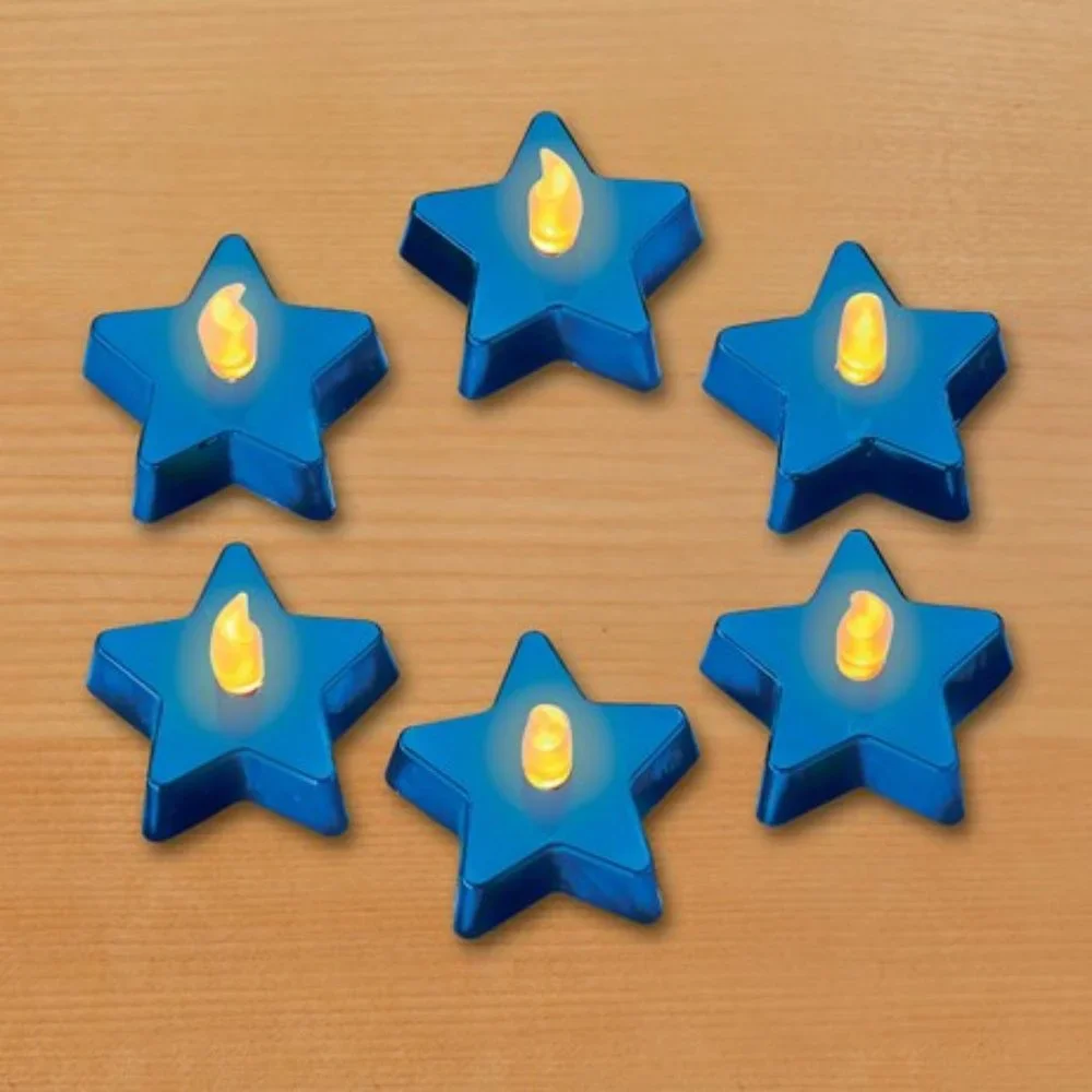 Battery Operated Star Tealight LED Candles - Set of 6 (BLUE)